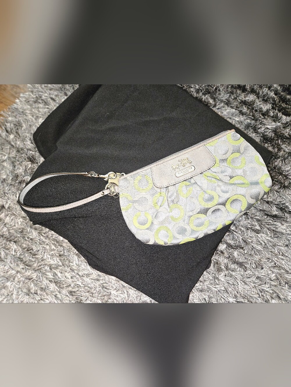 Coach Gray & Lime Signature Wristlet Clutch